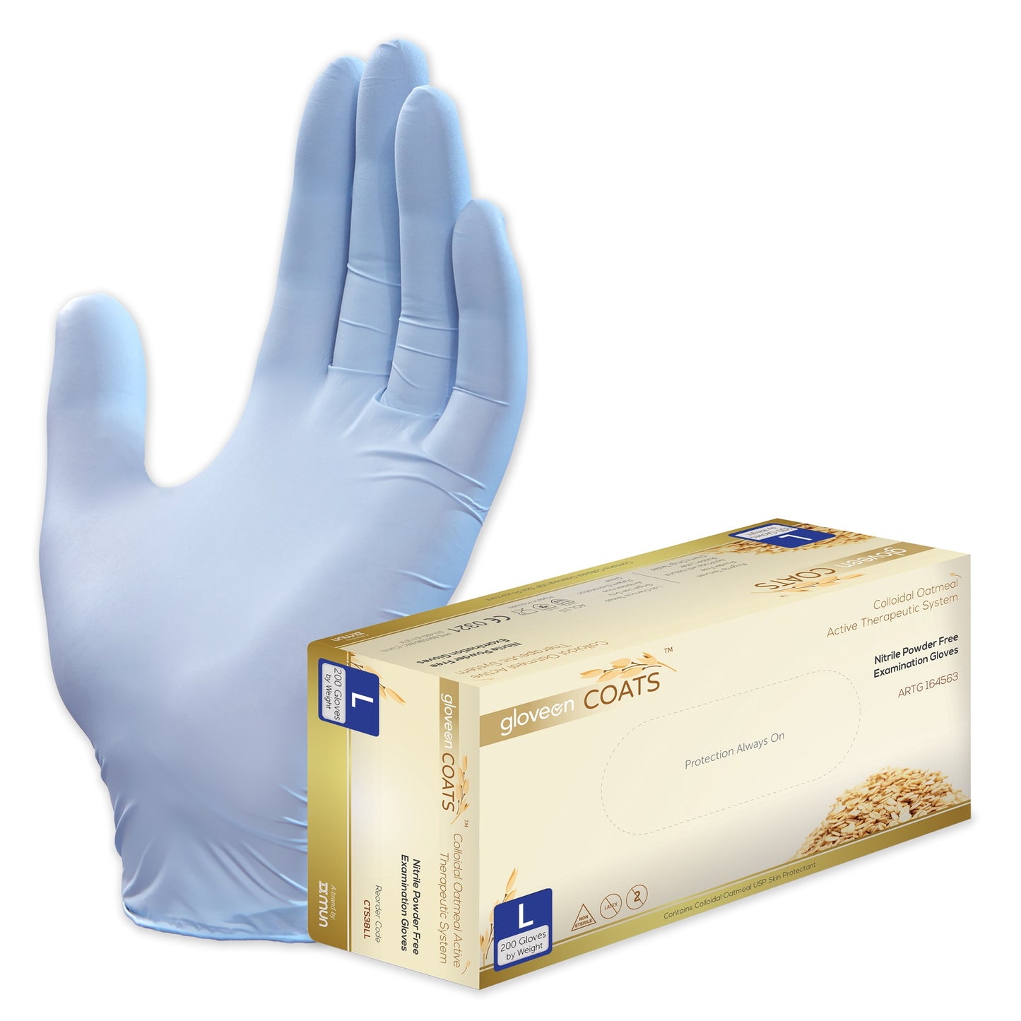 GloveOn COATS® Colloidal Oatmeal Coated Nitrile Exam Gloves Large (previously CTS38LL)