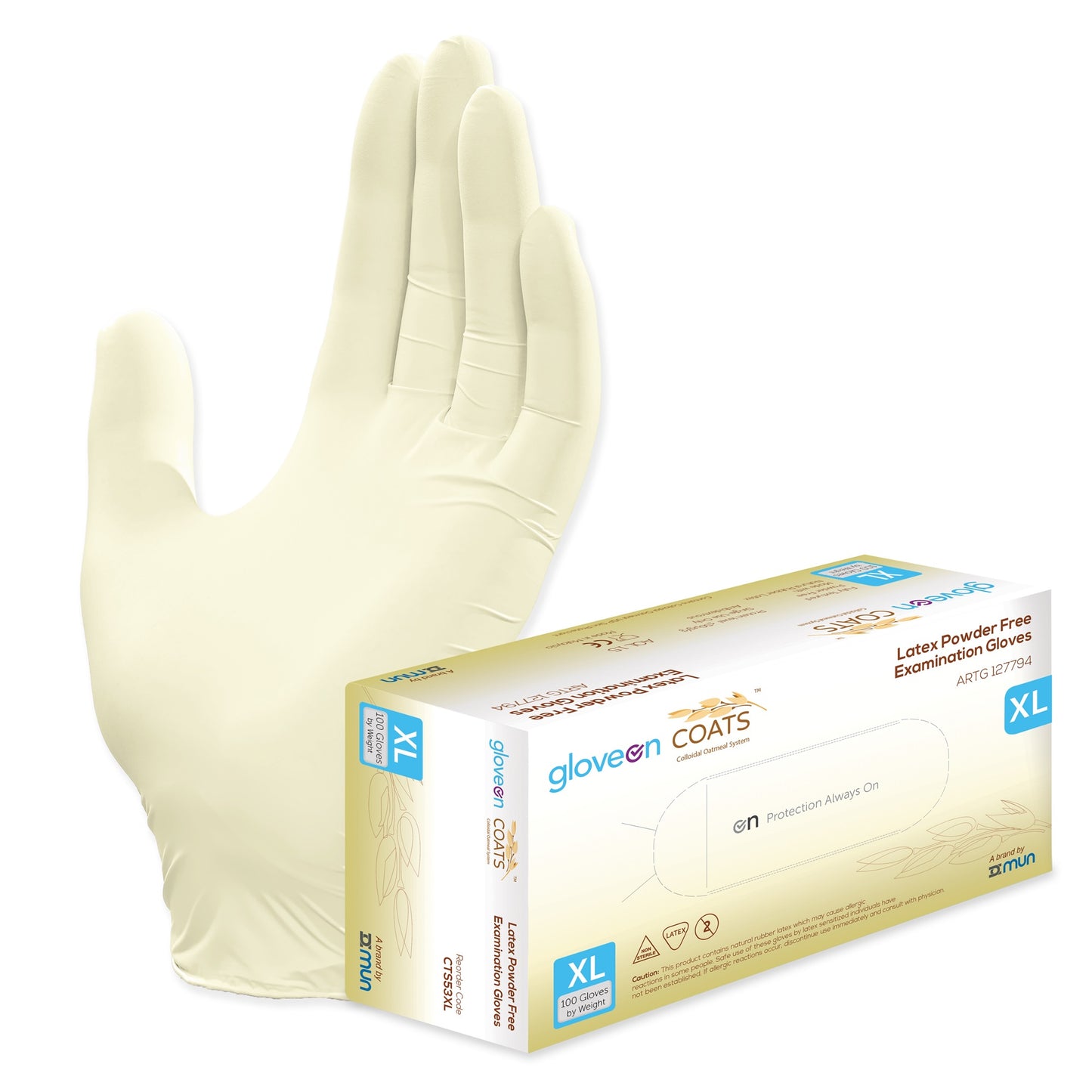 GloveOn® COATS® Colloidal Oatmeal Coated Latex Exam Gloves, Extra Large