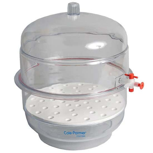 Vacuum desiccator with polycarbonate cover and base. 10"/250mm diameter