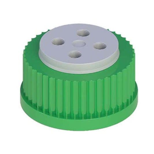 Cole-Parmer VapLock™ Solvent Delivery Cap with EPDM Air Inlet Valve, Four 1/4-28 ports, GL45
