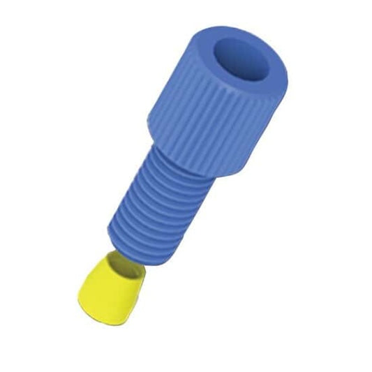 Cole-Parmer VapLock™ Fitting, Blue PP w/ Yellow ETFE, Straight, Compression to Threaded Adapter, 1/8" OD x 1/4-28 UNF(M)