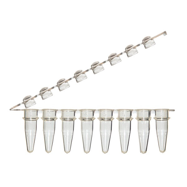 0.2 mL 8-Strip PCR UltraFlux® z Tubes with Hinged Attached Dome Caps, Clear