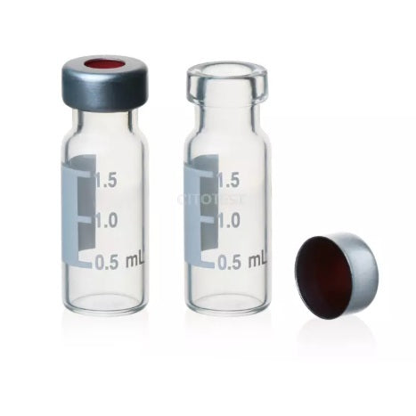 Screw thread vials, 9mm, Borosilicate glass, Amber, with cap 2ml/12x32mm, with graduation line and marking area