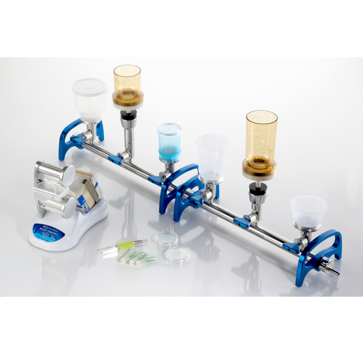 Laboratory manifold, 3-place, with 3 manifold valves, 1 end cap, 1 hose barb cap