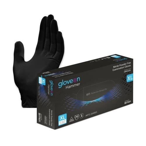 GloveOn®-Hammer Black Nitrile Exam Gloves, Standard Cuff, Large (Carton of 10 boxes of 100 gloves)
