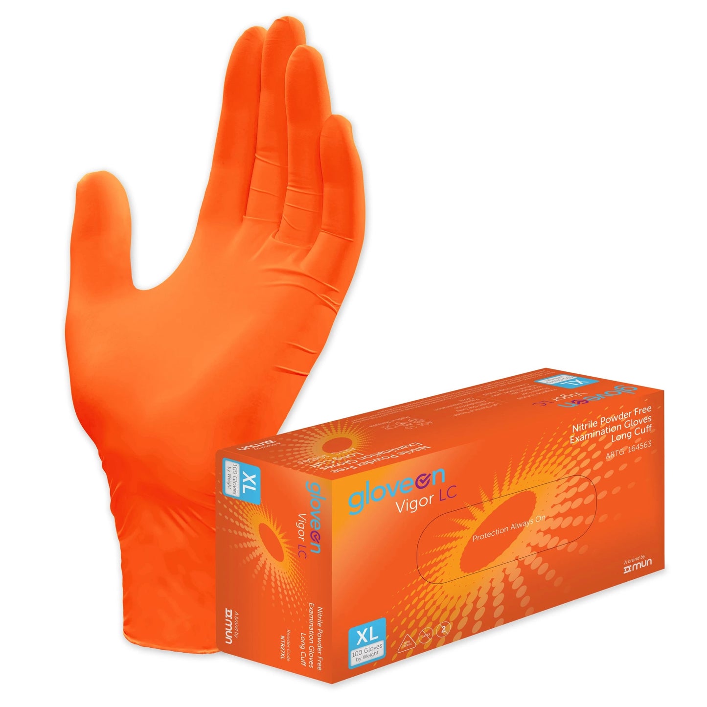 GloveOn® Vigor LC Nitrile Exam Gloves, Powder Free, Long Cuff, Extra Large (Carton of 10 boxes of 100 gloves)