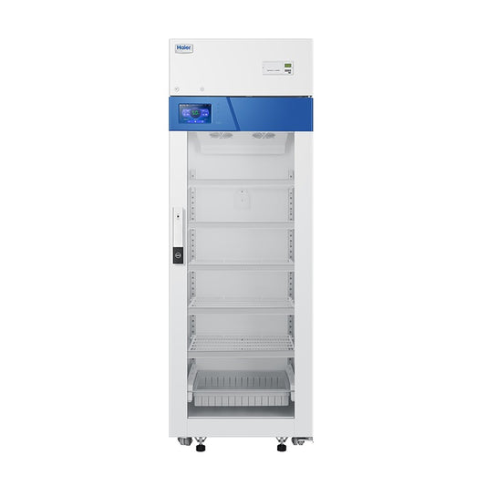 Haier HYC-509T Advanced Pharmacy Refrigerator 2-8°C, Upright with LCD Touchscreen, Single Glass Door, Capacity 509L.
