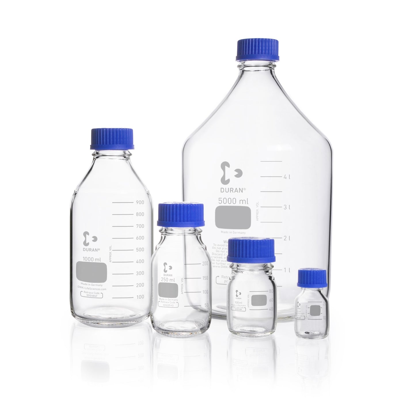 Lab Bottle DURAN® 500ml, GL 45, Clear, With Cap & Pouring Ring, Glasco No. GLE-274.202.03