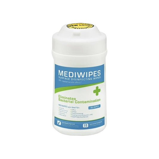 Mediwipes Antibacterial Surface Wipe, 99.99% Antibacterial, 160 wipes per cannister, 12 Cannisters per carton